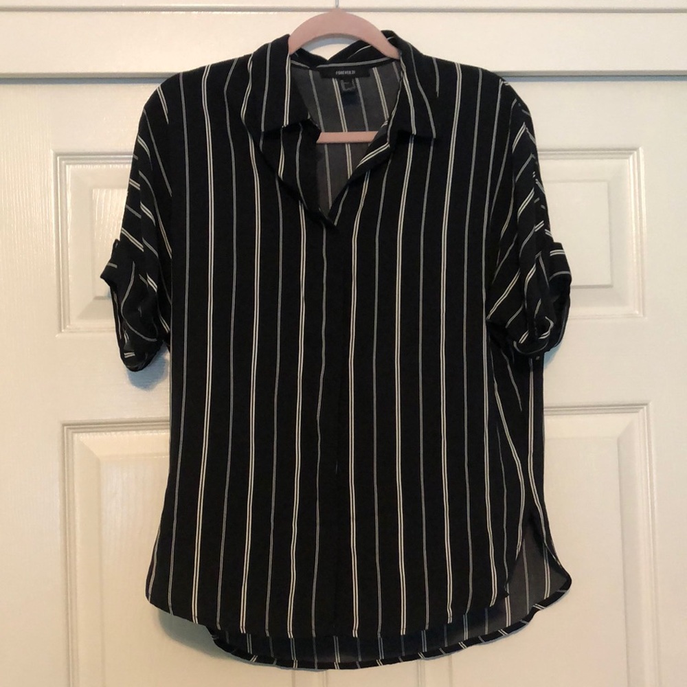 Forever 21 Black and White Striped Button Down